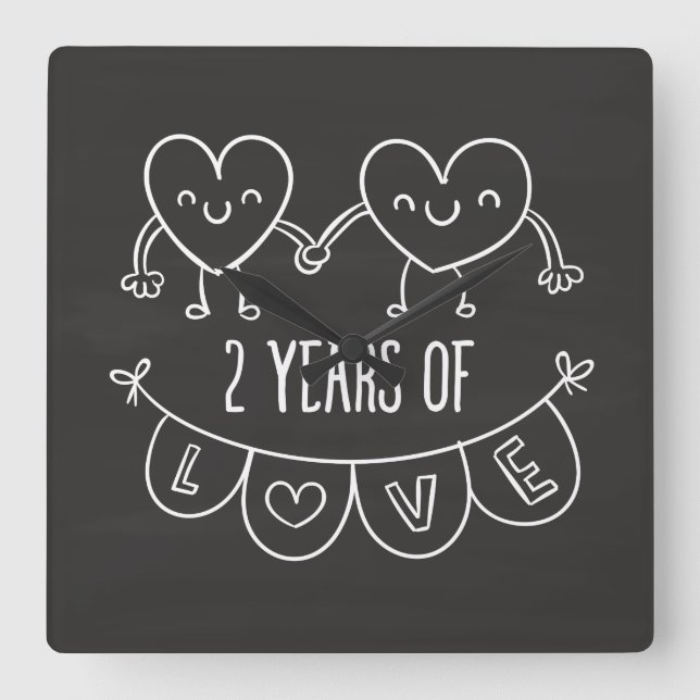 2nd Anniversary Gift For Her Chalk Hearts Hand Dra Square Wall Clock (Front)