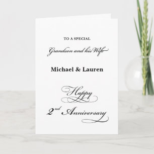 2nd Anniversary Grandson and Wife Elegant Script Card