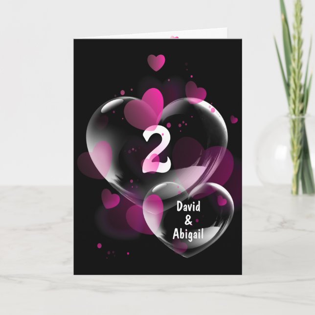 2nd Anniversary Heart Bubbles on Black  Card (Front)