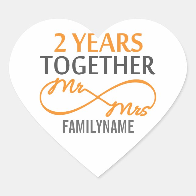 2nd Anniversary Mr. & Mrs Infinity Personalized Heart Sticker (Front)