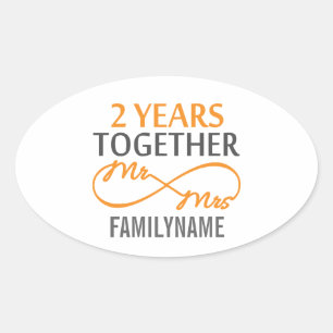 2nd Anniversary Mr. & Mrs Infinity Personalized Oval Sticker