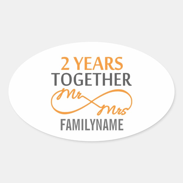 2nd Anniversary Mr. & Mrs Infinity Personalized Oval Sticker (Front)