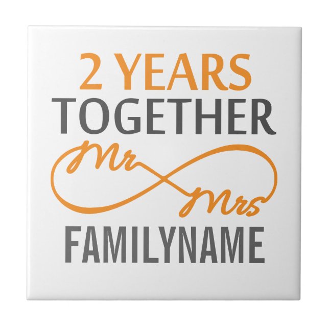 2nd Anniversary Mr. & Mrs Infinity Personalized Tile (Front)