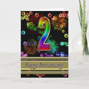 2nd anniversary with fireworks and bubbles card