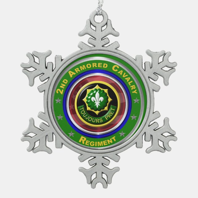 2nd Armoured Cavalry Christmas Snowflake Pewter Christmas Ornament (Front)