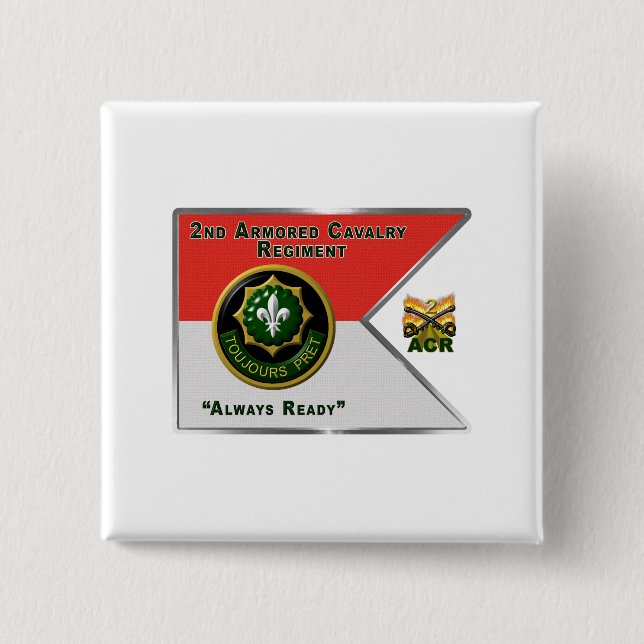 2nd Armoured Cavalry Regiment Guidon 2 Inch Square Button (Front)