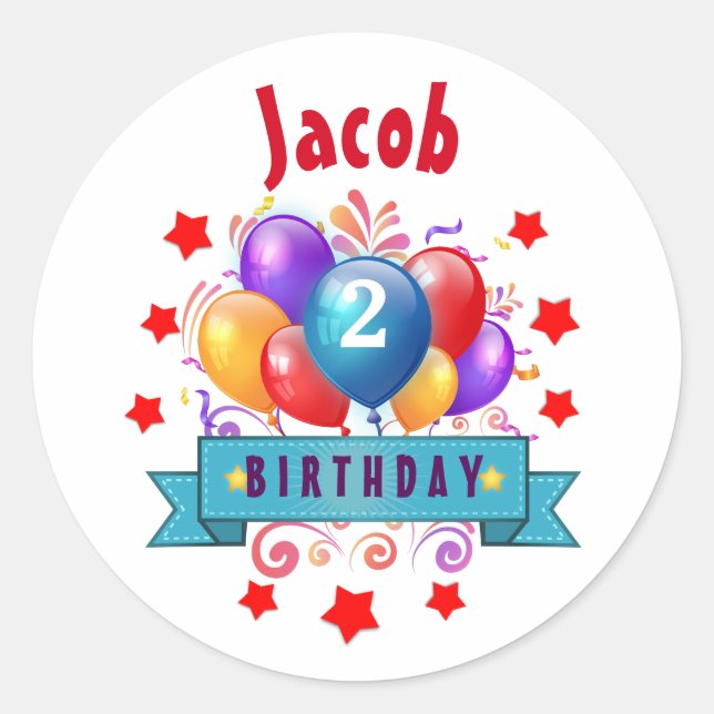 2nd BABY Birthday Festive Colourful Balloons B10IZ Classic Round Sticker (Front)