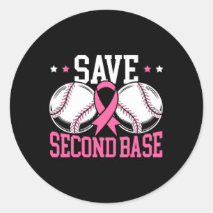 2nd Base Baseball Player Breast Cancer Awareness 1 Classic Round Sticker
