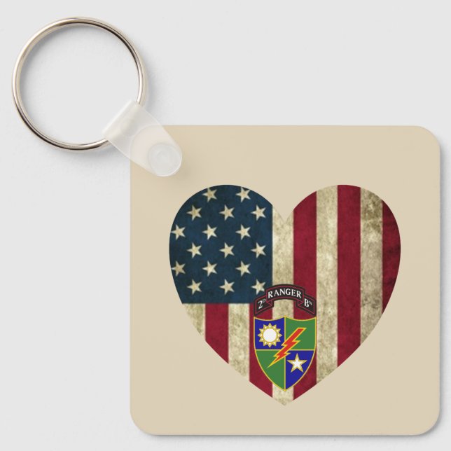 2nd Battalion  75th Ranger Reg American Heart Flag Keychain (Front)
