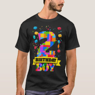2nd Birthday 2 Years Old Block Building Boys Kids  T-Shirt