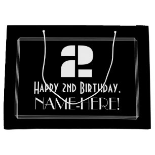 2nd Birthday ~ Art Deco Inspired Look "2" + Name Large Gift Bag