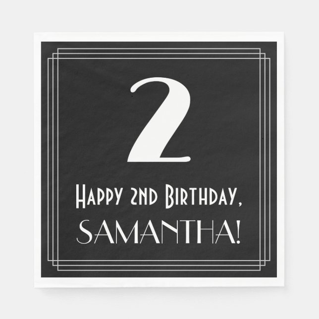 2nd Birthday ~ Art Deco Inspired Look "2", Name Napkin (Front)