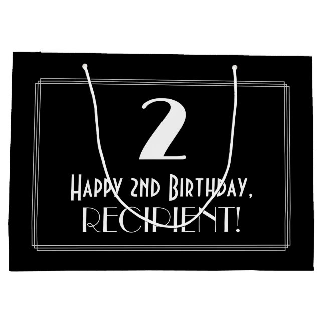 2nd Birthday: Art Deco Inspired Style "2", Name Large Gift Bag (Back)