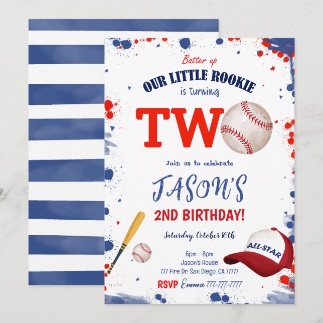 2ND Birthday Baseball Invitation (Front/Back)
