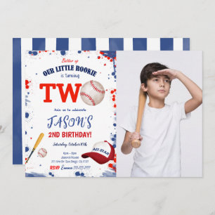 2ND Birthday Baseball Photo Invitation