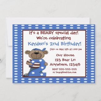 2nd Birthday Bear Boys Invitation