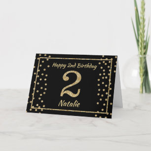2nd Birthday Black and Gold Glitter Confetti Card