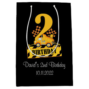 2nd Birthday Black and Yellow Construction Truck Medium Gift Bag