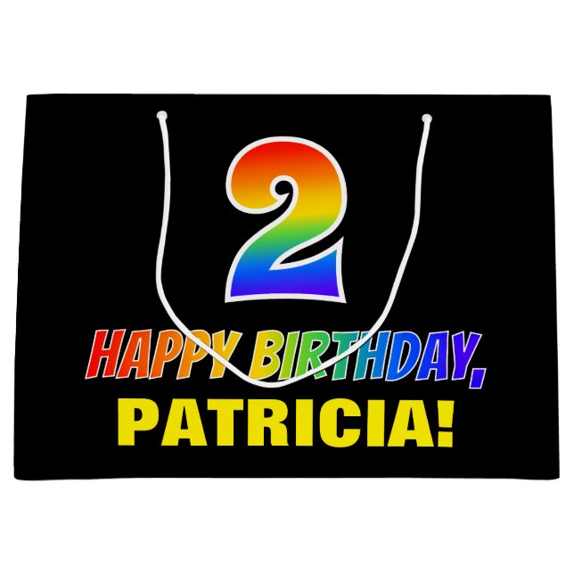 2nd Birthday: Bold, Fun, Simple, Rainbow 2 Large Gift Bag (Front)