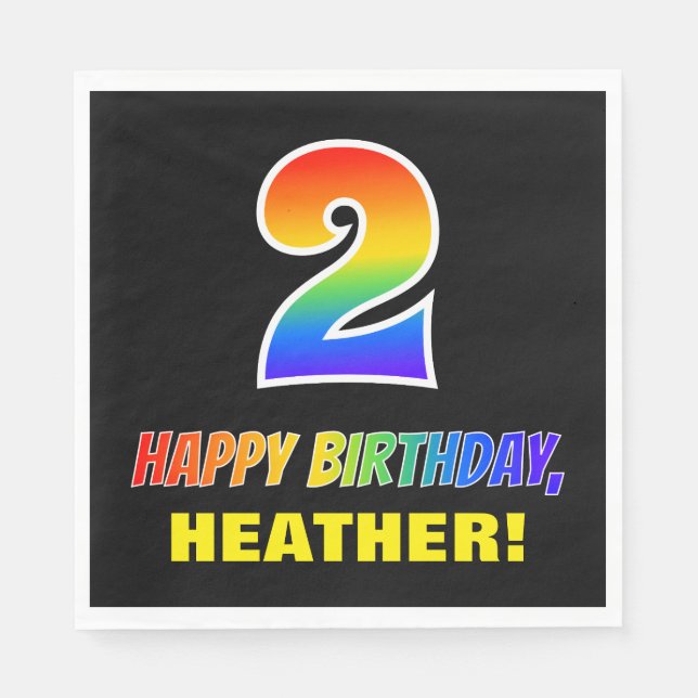 2nd Birthday: Bold, Fun, Simple, Rainbow 2 Napkin (Front)