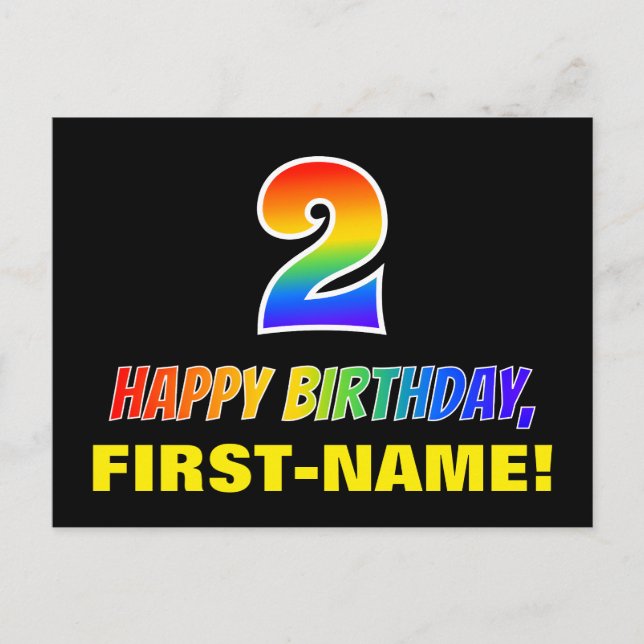 2nd Birthday: Bold, Fun, Simple, Rainbow 2 Postcard (Front)