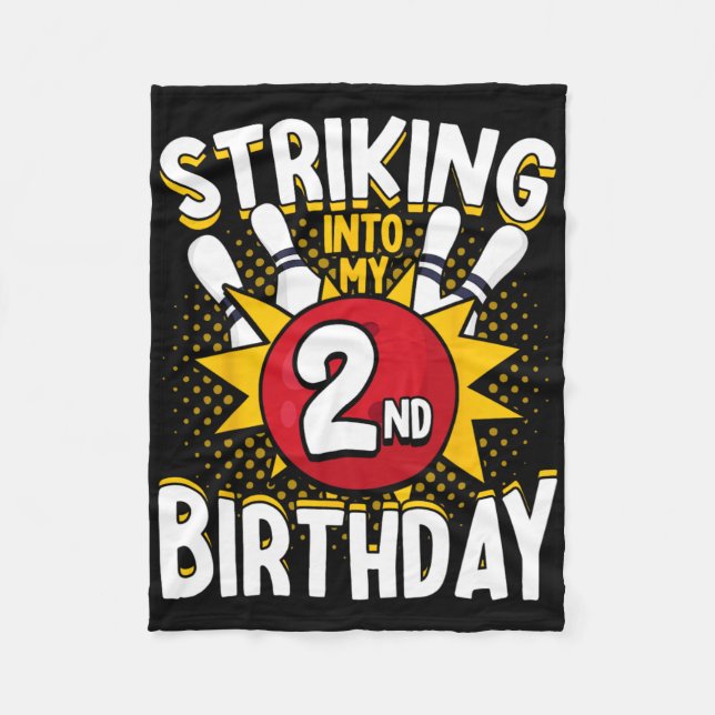 2nd Birthday Bowling Theme Striking Into Birthday  Fleece Blanket (Front)