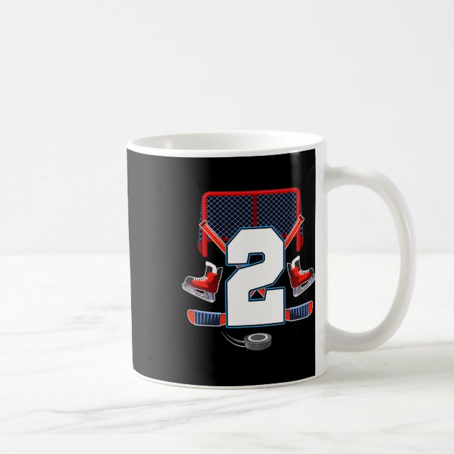2nd Birthday Boy Ice Hockey Theme 2 Year Old Party Coffee Mug (Right)