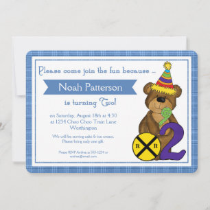 2nd Birthday Boy Invitations Teddy Bear Train