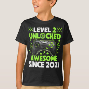 2nd Birthday Boy Level 2 Unlocked Awesome 2021  T-Shirt