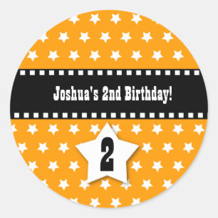 2nd Birthday Boy Stars Dashed Ribbon A03 Classic Round Sticker