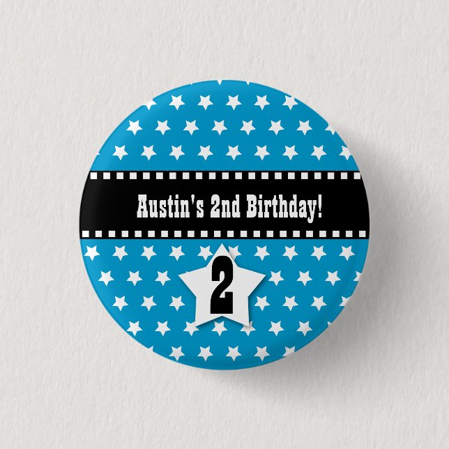 2nd Birthday Boy Stars Dashed Ribbon V02 1 Inch Round Button (Front)