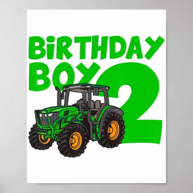 2nd Birthday Boy Tractor Farm 2 Year Old Birthday  Poster (Front)