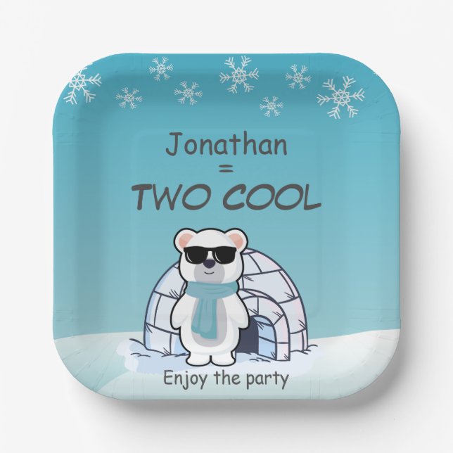 2nd Birthday Boy Two Cool Polar Bear Iglo   Paper Plate (Front)