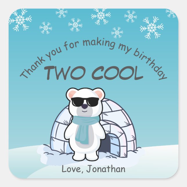 2nd Birthday Boy Two Cool Polar Bear Iglo   Square Sticker (Front)