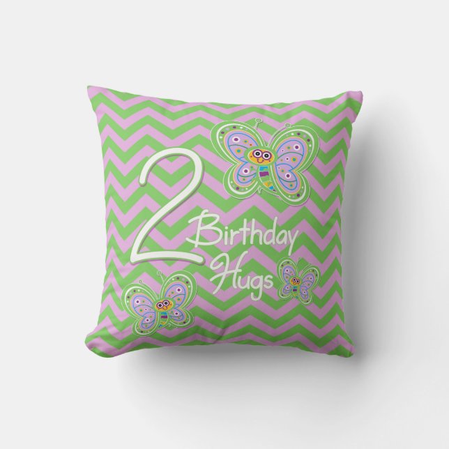 2nd Birthday Butterfly Hugs Throw Pillow (Front)