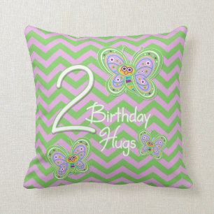 2nd Birthday Butterfly Hugs Throw Pillow