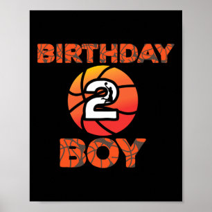 2nd Birthday Bysketbyll Party 2 Years Old Bday Cel Poster