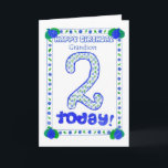 2nd Birthday Card for a Grandson<br><div class="desc">A birthday card for a Two-year-old Grandson with a fresh blue, green and white design made from a handpainted paper collage by Judy Adamson.</div>