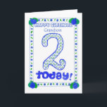 2nd Birthday Card for a Grandson<br><div class="desc">A birthday card for a Two-year-old Grandson with a fresh blue,  green and white design made from a handpainted paper collage by Judy Adamson.</div>