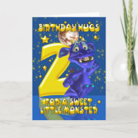 2nd Birthday Card With Cute Blue Monster - Moonies