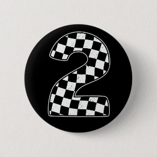 2nd Birthday Checkered Number 2 Car Racing Flag 2 Inch Round Button