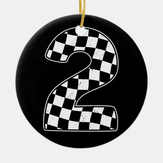 2nd Birthday Chequered Number 2 Car Racing Flag  Ceramic Ornament (Front)