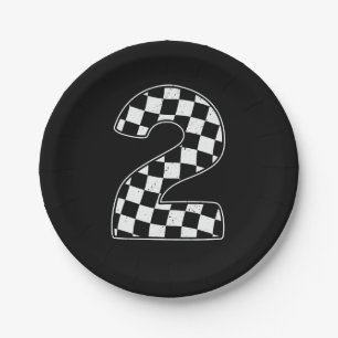 2nd Birthday Chequered Number 2 Car Racing Flag  Paper Plate
