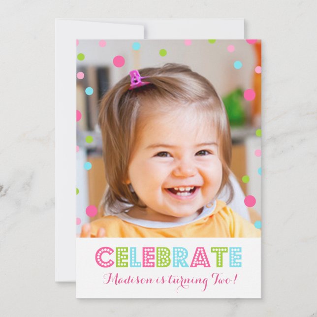 2nd Birthday Colourful Confetti Photo Invitation (Front)
