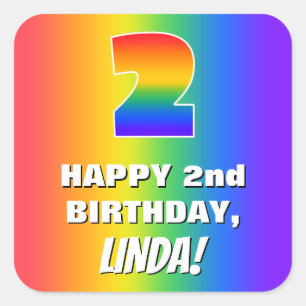 2nd Birthday: Colourful, Fun Rainbow Pattern # 2 Square Sticker