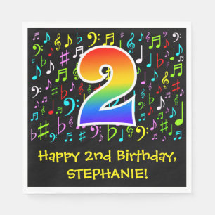 2nd Birthday - Colourful Music Symbols, Rainbow 2 Napkin