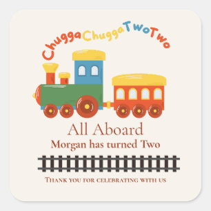 2nd Birthday Colourful Train Chugga Choo Two Square Sticker