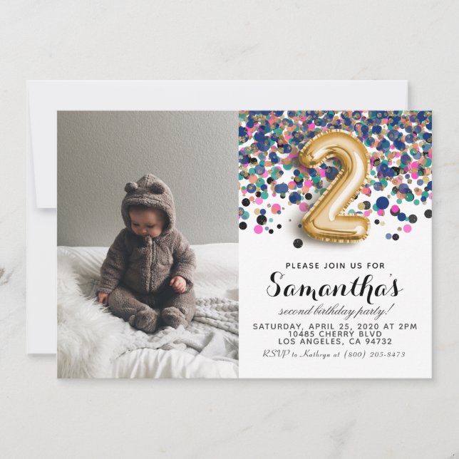 2nd Birthday Confetti Portrait Invitation (Front)