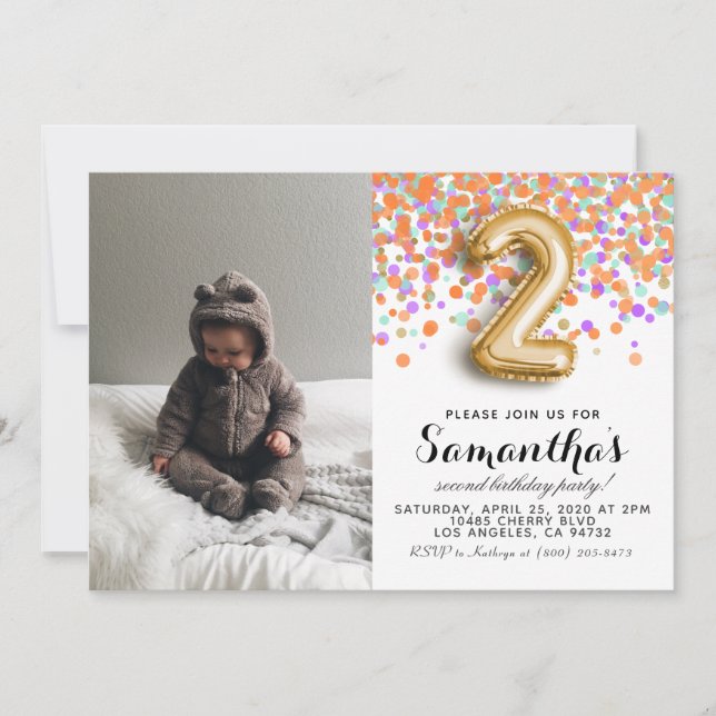 2nd Birthday Confetti Portrait Invitation (Front)