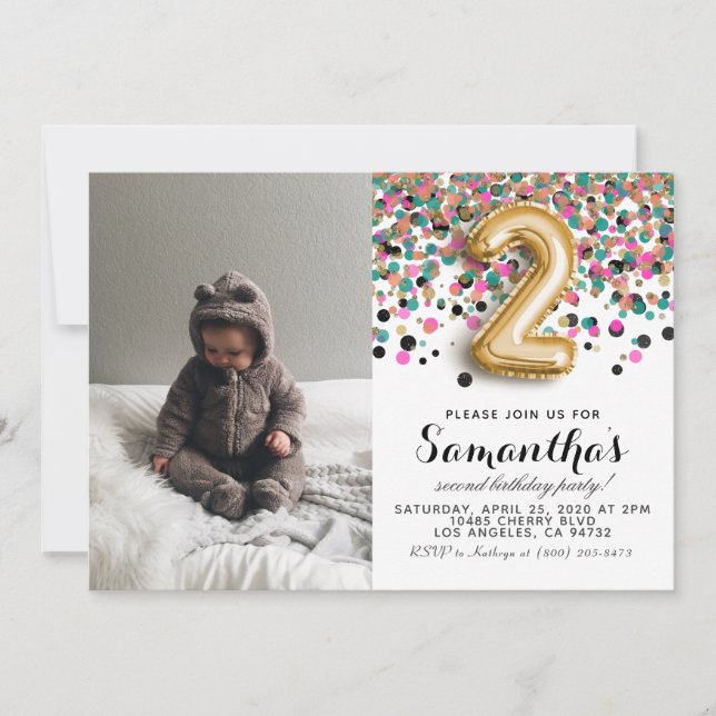 2nd Birthday Confetti Portrait Invitation (Front)